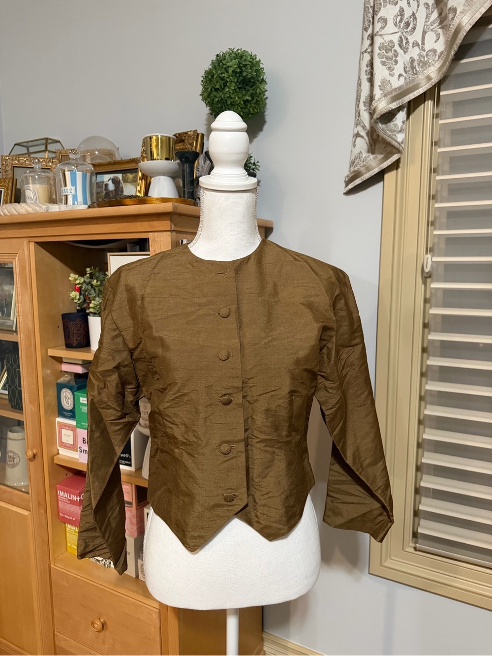 Women's Vintage Brown Cropped Button-Front Jacket Size Medium